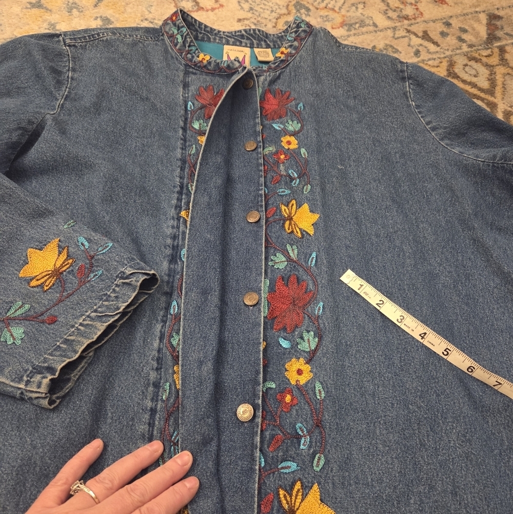 Vintage Original Anthony Denim Embroidered Button Down Jacket Women's 3X Cottage - Picture 9 of 11